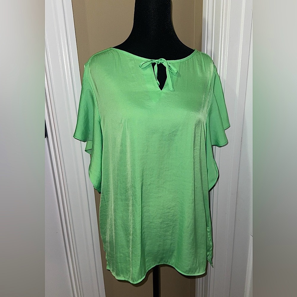 Counterparts Bright Green Tie Neck Flutter Sleeve Blouse